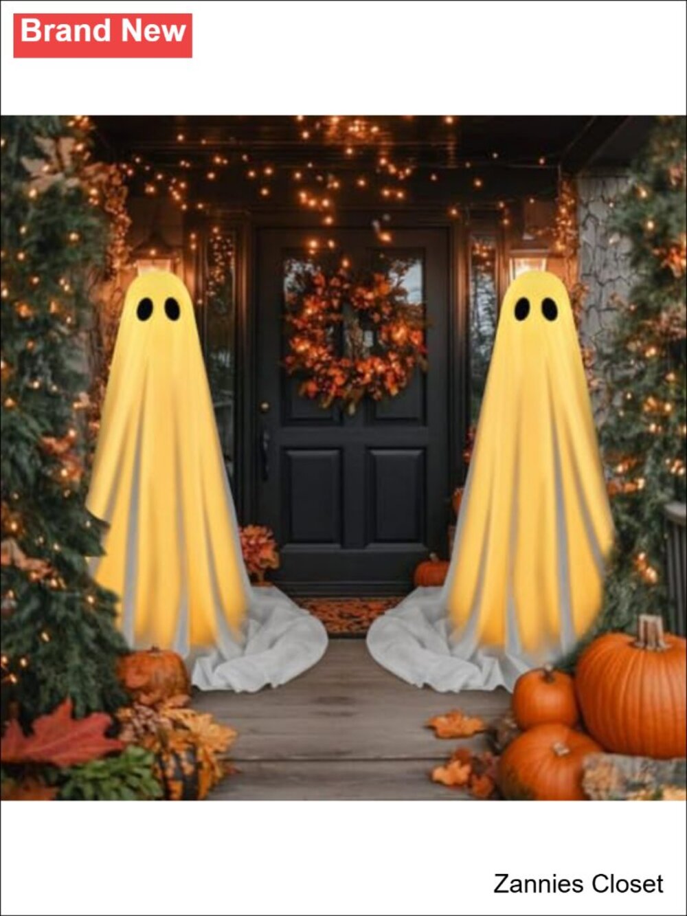 👻 2 Pack Spooky Ghost Halloween Decorations with LED String Lights Fabric